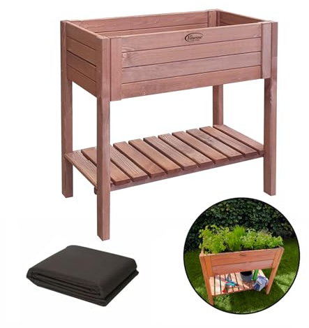 Jardinière sur Pieds en BOIS DE PIN IMPREGNÉ - Couleur Marron-60L- Carré Potager Extérieur Robuste- 80x40x80cm-PLANCHES PRÉ-PERCÉES POUR UN ASSEMBLAGE FACILE- Feutre de Drainage Pour Jardinière Inclus