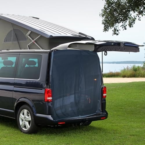 Heckklappe Flügeltür Kofferraumabdeckung Sonnenschutz, Van 180 * 150 cm Magnetisch Moskitonetz Schwarz Mesh,Auto Fliegengitter Sonnenschutz für T5 T4 T6 Wohnmobil Wohnwagen Camping Zubehör