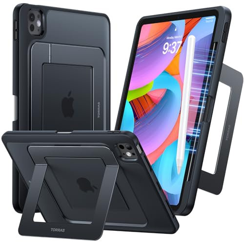 TORRAS Ostand for iPad Pro 11 inch Case (2022/2021/2020/2018, 4th/3rd/ 2nd/1st Generation) with Sturdy Kickstand, Slim Bend-Proof, Adjustable Stand, Any-Angle Viewing, Built-in Pencil Holder, Black