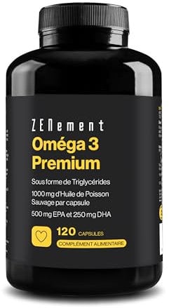 Omega 3 Premium - Triglicéridos para Óptima Absorción - 1000 mg EPA + 500 mg DHA por Dosis - Aceite de Pescado Salvaje Certificado FOS - 120 Cápsulas Blandas