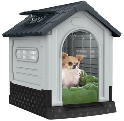 NAIZY Hundehaus mit Oberlichter, 80x71 cm PP Hundehütte Indoor-Outdoor Winterfest Hundemöbel belüftet Hundehöhle für Hunde Haustier