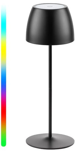 tomons LED Nachttischlampe Dimmbare, Kabellose Touch-Tischlampe, Schreibtischlampe Wiederaufladbar, Winkelverstellbar, Farbtemperatur 3000-6500K, 4 RGB-Modi, Speicherfunktion, IP54 wasserdicht