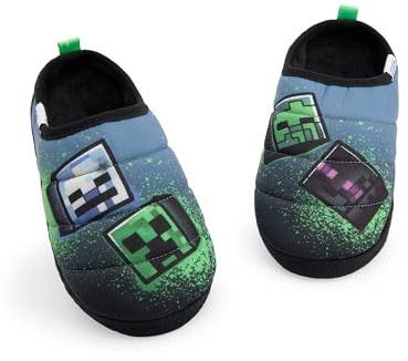 Minecraft Boys Graffiti Style Slip On Loafer Slippers | Slip-On Indoor Shoes for Kids | Multicoloured Gaming Footwear for Boys | Lightweight Indoor Slides for Children & Teens