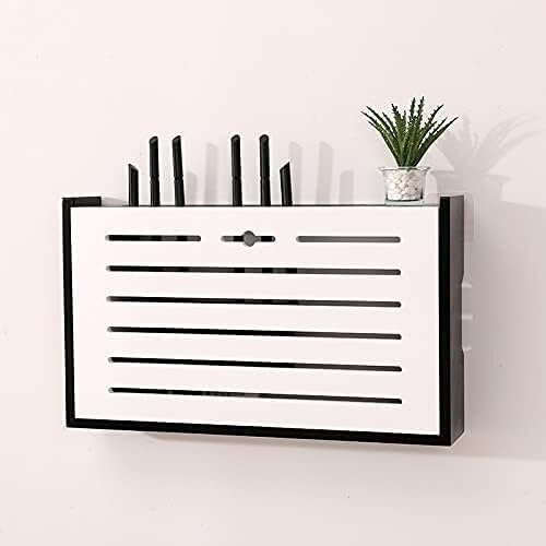 MVXBICIA Wi-Fi-Router-Ständer, Massivholz, Wandmontage, Aufbewahrungsbox, Organizer für TV-Set-Top-Box und Router (venezianisches Schwarz und Weiß)