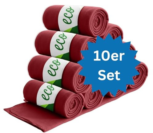 wometo 10er Vorteilspack Eco Fleecedecke aus 100% recyceltem Material + OekoTex und GRS Zertifiziert 130x160 cm ca. 400 g - dunkelrot mit Anti-Pilling und Kettelrand