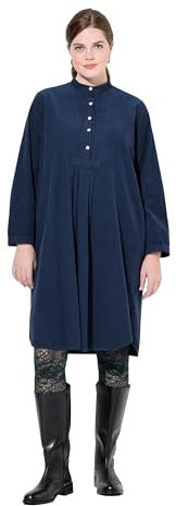 Ulla Popken Damen große Größen Übergrößen Plus Size Cordkleid, Stehkragen, Biesen, Zierfalten, Langarm Marine 48 832921130-48