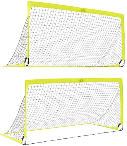 HOMCOM Two Football Goal Nets, Foldable Outdoor Sport Training Equipment, for Adults, Teens, with Carrying Bag, Yellow
