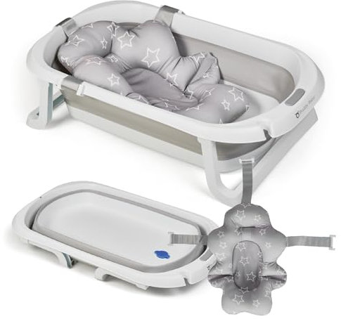 Buddy Baby • Bañera Plegable BebéSplash • Desde 0 meses • Cojín reductor extraíble • Base antideslizante • Tapón desagüe • Diseño compacto y portátil • Termómetro • Regadera ballena