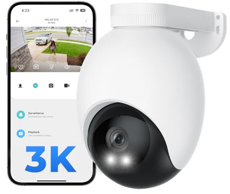 IMILAB EC6 3K Plug-in Security Camera Outdoor - 360° View WiFi 6 Camera for Home Security w/Spotlight, 24/7 Recording, Auto-Tracking, AI Surveillance Cam, No Monthly Fee(2.4Ghz WiFi Only)