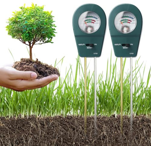 Boden Feuchtigkeitsmessgerät für Pflanzen, 3 in 1 Bodentester Messgerät mit PH/Feuchtigkeit/Bodenfruchtbarkeit, feuchtigkeitsmesser für Rasen, Garten, Landwirtschaft und Außen Pflanzen, 2 Stück