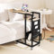 COSTWAY Table d'Appoint à roulettes avec Prise, Plateau Extensible, Bout de Canapé en Forme C, 2 Prises, 1 Port USB, Porte-Revues, 5 Pochettes, Table de Lit a Roulette pour Chambre (Naturel)