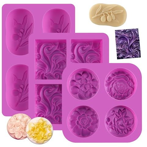 Confezione da 3 Stampini in Silicone Alimentare per Saponette Fai da Te, 4 Cavità per Creazione di Saponi Artigianali, Muffin, Budini e Dolci – Resistente al Calore, Facile Rimozione e Pulizia, Riutil