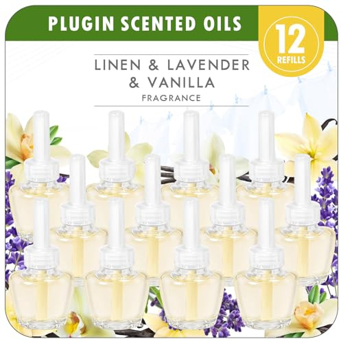 Scent-Hi Duftölflakon Set, 12x19ML Elektrischer Lufterfrischer- Vanille, Lavendel, Leinen Nachfüller für Duftstecker, Räume, Bäder, Schauraum Kompatibel mit Air Wick/Glade