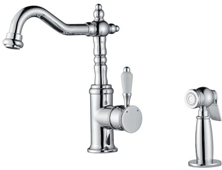 Tivezlor Küchenarmatur mit Seitenbrause, Einhebel-Küchenspülenarmatur, Doppellochinstallation, 2 Sprühmodi, 360° schwenkbarer Wasserhahn,Chrome