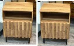 UEV Lot de 2 Tables de Chevet, Table de Nuit avec 2 Tiroirs, Table d'appoint avec Motif de Ligne, Espace de Rangement Caché/Ouvert, pour Chambre à Coucher, Salon, 45 x 32,5 x 56 cm, Naturel