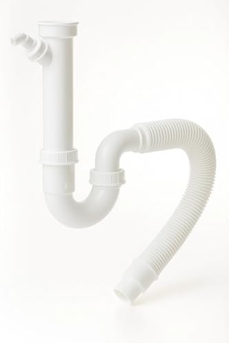 TOLLTEK Flex-Geruchsverschluss Siphon für Spülen Ablaufanschluss 40/50mm, Geeignet für Spülen mit Ab- und Überlaufgarnitur. Flexibler Ablaufschlauch - wasserdicht und anpassbar.