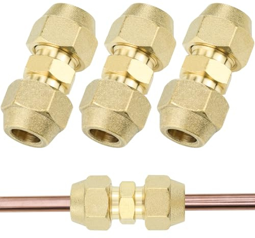 3/8 Air Conditioning Screw Connection Set,3 Stk. Double Nipples for Copper Pipes,Butt Tube Fitting,Extension for Joint Connector, Diameter for Impact Nut 9.52 mm Klimaleitung Pipe.
