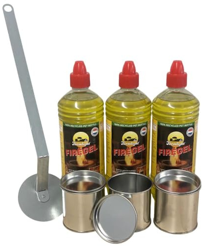 SRM Design Gelkamin Zubehör Starterset 3X Brenndosen 3L Brenngel Flüssigbrennstoff + Flammenlöscher