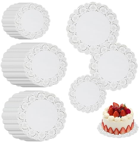 Rbleote 600 Stück Tortenspitze,3 Größen Tortenunterlage,Für Den Küchengebrauch Tortenunterlage Rund,Geeignet Für Buffets,Geburtstage,Hochzeiten,Partys,Kuchen,Tischdekoration,Weiß (9 cm,11,5 cm,14 cm)