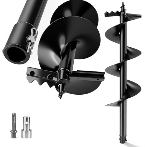 Vrietina Gartenbohrer Wolframstahl Erdbohrer Ø 200mm für Bohrer | mit Sicherungsbolzen & Adapter, 80cm Lang Erdbohrer für Bohren, Ausheben, Pflanzen, Zaunbau