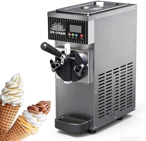 Gelatiera a 1 gusto per uso commerciale e domestico, 4-5 kg/h, pannello touch LCD, autopulizia, sistema di preraffreddamento, gelatiera da banco in metallo(Gray)