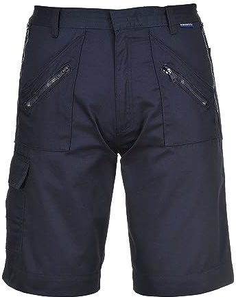 Portwest S889 de Sécurité de Travail 2 Poches Latérales Zippées Polycoton | Marine, XL, UPF 50+, Lavable en Machine à 60°C, Ceinture Semi Élastiquée, Coutures Double Piqûre, Protection UV, Respirant