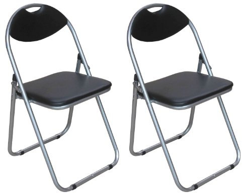 Pack of 2 - Metal, Black Padded Folding Office, Computer, Desk Chairs