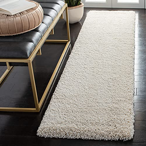 SAFAVIEH Milan Shag Collection 2' x 8' Ivory SG180 Solid Non-Shedding Living Room Bedroom Dining Room Entryway Plush 2-inch Thick Runner Rug