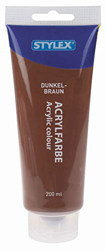 Stylex 28529 - Acrylfarbe auf Wasserbasis, 200 ml Tube in dunkelbraun, matt, hohe Deck- und Farbkraft, lichtbeständig, schnelltrocknend und wasserfest
