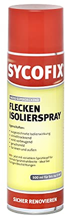 SYCOFIX Fleckenisolier Spray weiß, Fleckendecker, Schimmelfleckenblocker, schnelltrockned, deckt Flecken aller Art, 500ml für bis zu 5 m², Flecken Blocker Spray, weiß