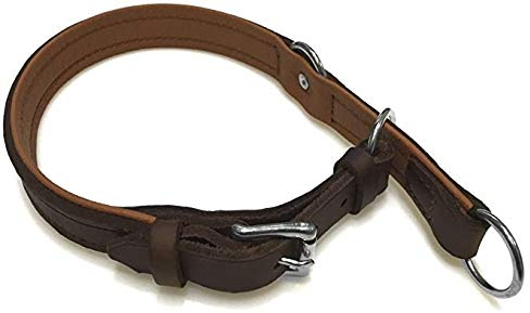 Zugstopp Lederhalsband für Hunde Schlupfhalsband braun, Chrom Gr. 35