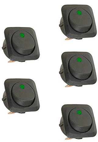 Mintice 5 Stück 12V 25A KFZ Schalter EIN/AUS Wippenschalter Beleuchtet | Schalter Druckschalter Wasserdicht Grün 25mm