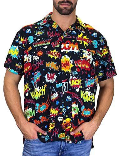 King Kameha Original Funky Hawaiian Shirt | Men | XS - 6XL | Short Sleeve | Hawaii Print | BoomBang Comic