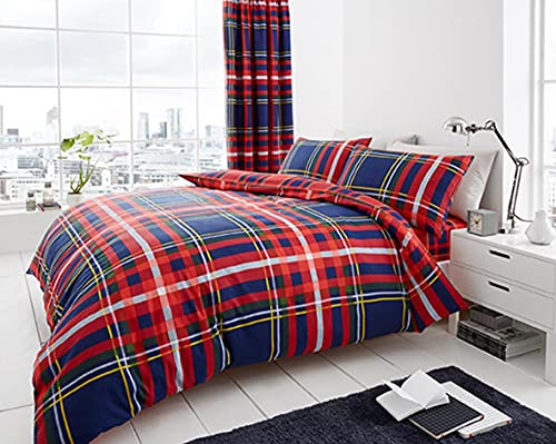 Gaveno Cavailia Luxury NEWTON TARTAN CHECK Bed Set with Duvet Cover and Pillow Case, Polyester-Cotton, Navy, King