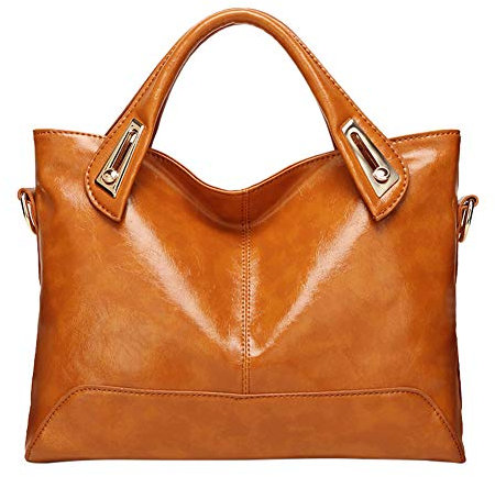 Santimon Damen Tasche Umhaengetasche Ledertasche Elegant Retro Schule Unterarmtasche Damentasche Braun