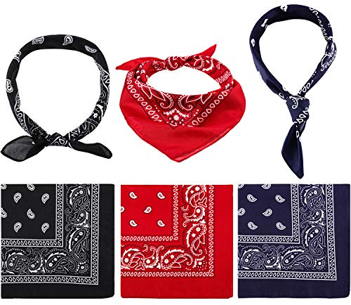 Blulu 6 Stücke Paisley Bandanas Unisex Cowboy Bandanas Neuheit Druckkopf Wickeln Schal Armband Partei Bandanas für Erwachsene und Kinder (Rot, Marine und Schwarz)