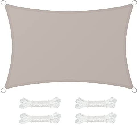 SONGMICS Sonnensegel, 2 x 3 m, wasserabweisend, Wassersäule 665 mm, reißfestes Polyester, UV-Schutz 93%, Terrasse, Garten, Balkon, rechteckig, 2 m Seile, Taupe GSH23TP