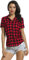 Aeslech Chemise Femme Chemisier à Carreaux Chic Boutonnée Manche Courte D'été Rouge Noir Tag S