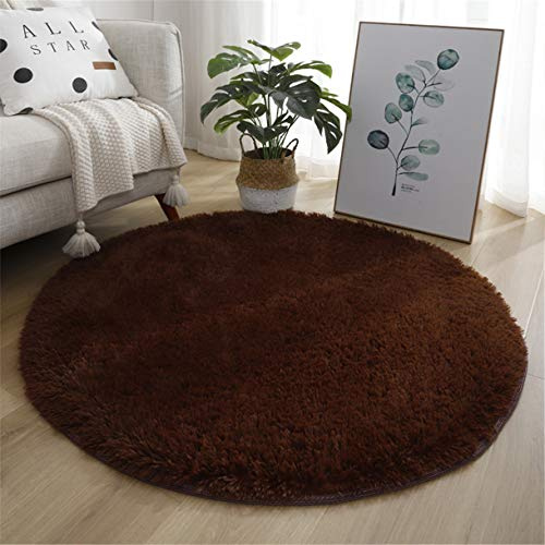 Hiseng Hiser Runde Teppich Wohnzimmerteppich Langflor Weich Flauschig Teppiche Anti-Rutsch-Shaggy-Bereich Esszimmer Home Innenbereich Schlafzimmer Bodenmatte Heimdekoration (Braun,160x160cm)