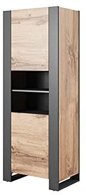 BIM Furniture vitrine NUNKI 170 cm Regale Schrank Möbelseite Vitrine Bücherregal Wotan Eiche/Anthrazit