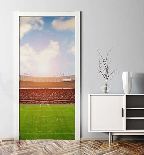 MyMaxxi - Tür bekleben mit Türtapete Türposter Türfolie Selbstklebend 90x200 Stadion - Tür verschönern Türaufkleber Türklebefolie Fußball Arena grün