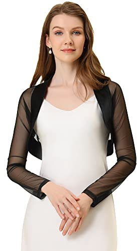 Allegra K Women's Satin Bolero Cardigan Elegant Business Open Front Crop Shrugs Black 12