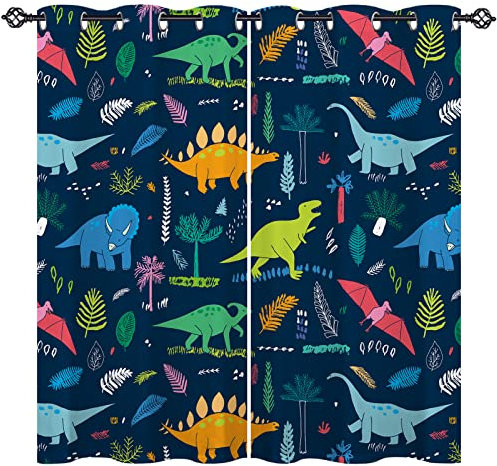ANHOPE Cartoon Tier Dinosaurier Blickdichte Gardinen mit Ösen Thermo Vorhänge Kinder Jungen Mädchen Vorhang Blackout Curtain Wohnzimmer Schlafzimmer Verdunklungsvorhänge 2er Set H 138 x B 117 cm