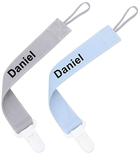 Schnullerkette mit Namen Jungen Mädchen Personalisiert Schnullerclip Personalisiertes Baby-Geschenk mit Namen (Grau+Blau)