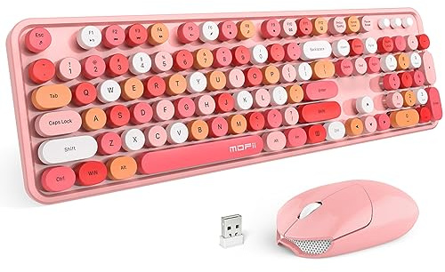 MOFII Wireless Keyboard and Mouse Combo, Full Size Typewriter Keyboard with Multi-Media Function Keys and Number Pad for Office PC Computer Laptop Desktop Windows (Pink Colorful)