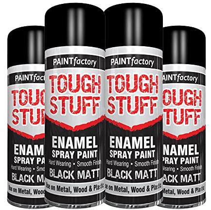 Classic Signature - 4 x Enamel Black Matt Spray Paint 400ml Tough Stuff Hard Wearing Smooth Aerosol for Metal Wood and Plastic