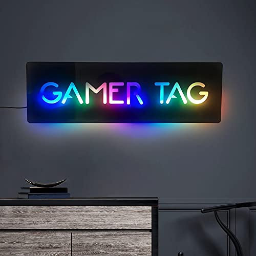 TATLETATLE Cartello acrilico - Segnaletica decorativa per console di gioco, insegna al neon personalizzata per giocatori, stile moderno, dimensioni 20cm, 25cm, 30cm, 36cm