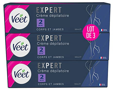 VEET Expert Enthaarungscreme für hartnäckige Haare – Körper & Beine – Wirkt in 2 Minuten – 3 x 100 ml