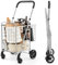 GYMAX Carrello Porta Spesa Pieghevole a 4 Ruote, Cestino a Doppio, Bracciolo con 2 Altezze Regolabili, Trolley Spesa Acciaio, Carico di 20 kg, Capacità di 48+10 L, Compatto e Salvasapzio (S, Argento)