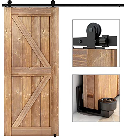 ETIASQSA 182CM/6FT Binario per Porta Scorrevole Kit Nero e Rustico Porta Scorrevole Kit Accessori per Porta Singola Scorrevole e Regolabile Guida al Pavimento Parete/Porta Guida